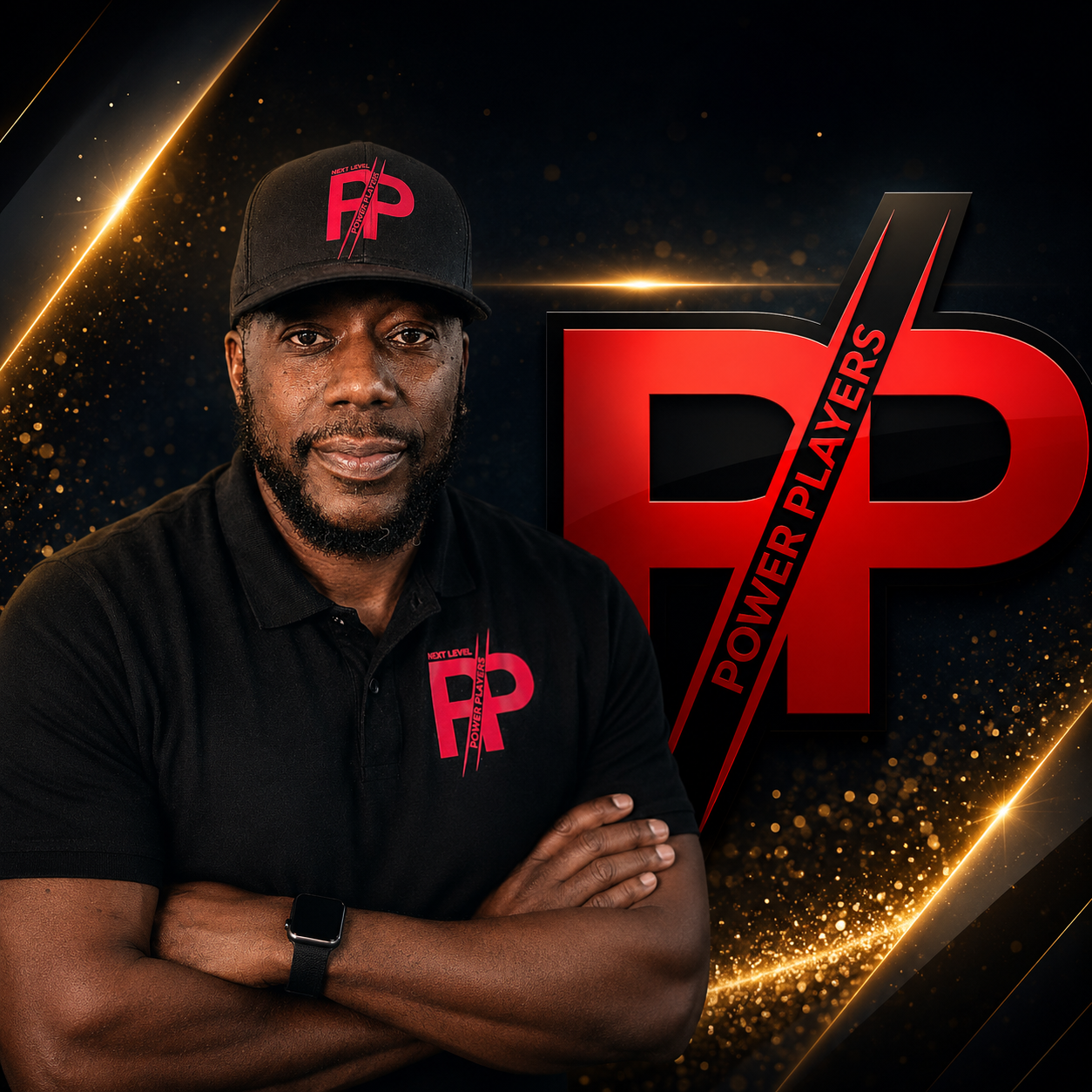 Dashawn Taylor, host of Next Level Power Players, with the show's logo